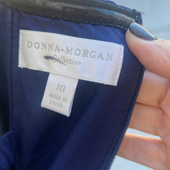 Donna Morgan Formal Strapless Maxi Gown Womens Size 10 Ruching Bodice Navy Blue - Picture 5 of 10